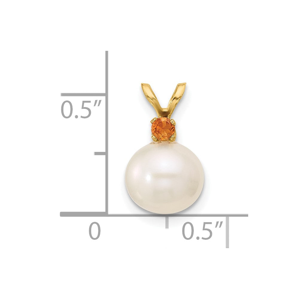 14K Citrine 8-8.5mm White Round FWC Pearl Pendant (0.87 grams)