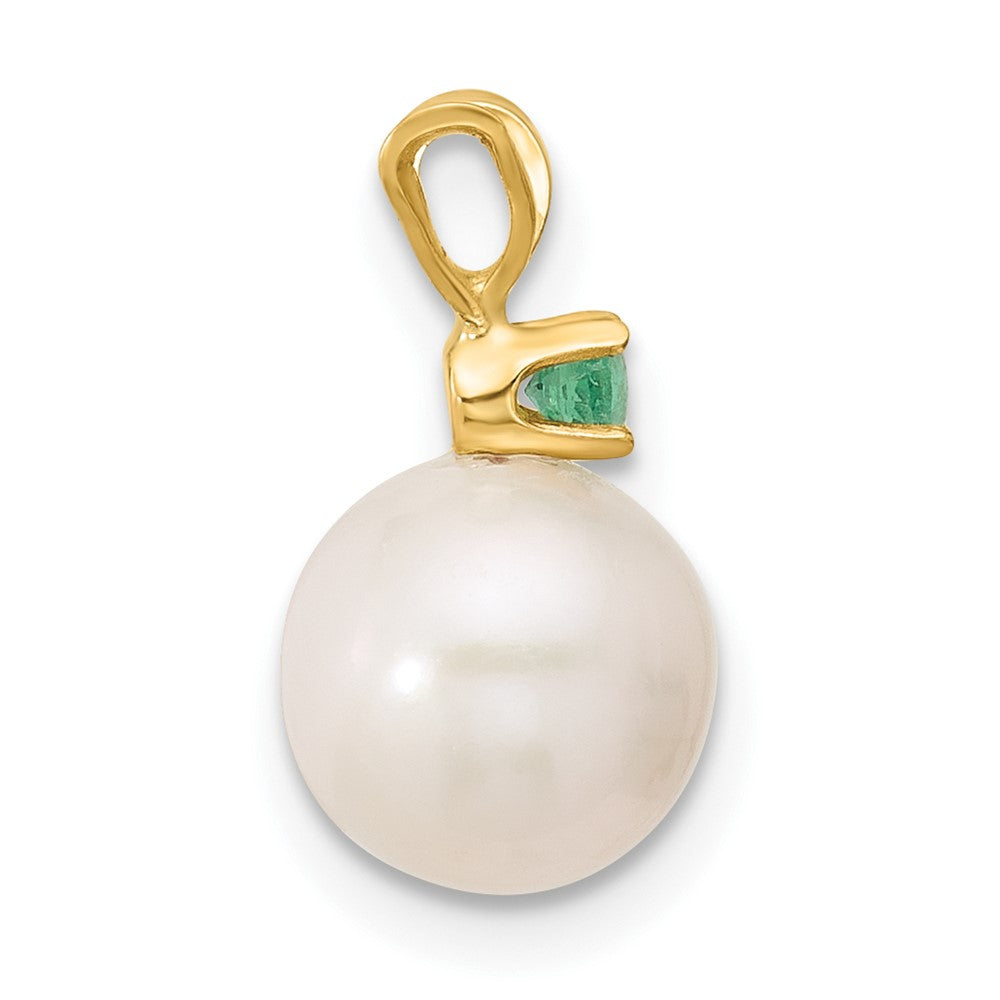 14K Emerald 8-8.5mm White Round FWC Pearl Pendant (0.86 grams)