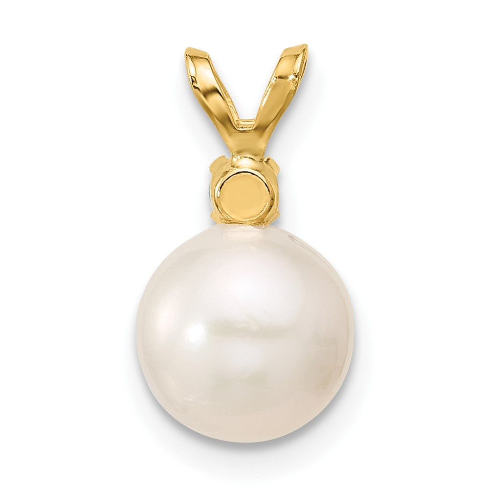 14K Emerald 8-8.5mm White Round FWC Pearl Pendant (0.86 grams)