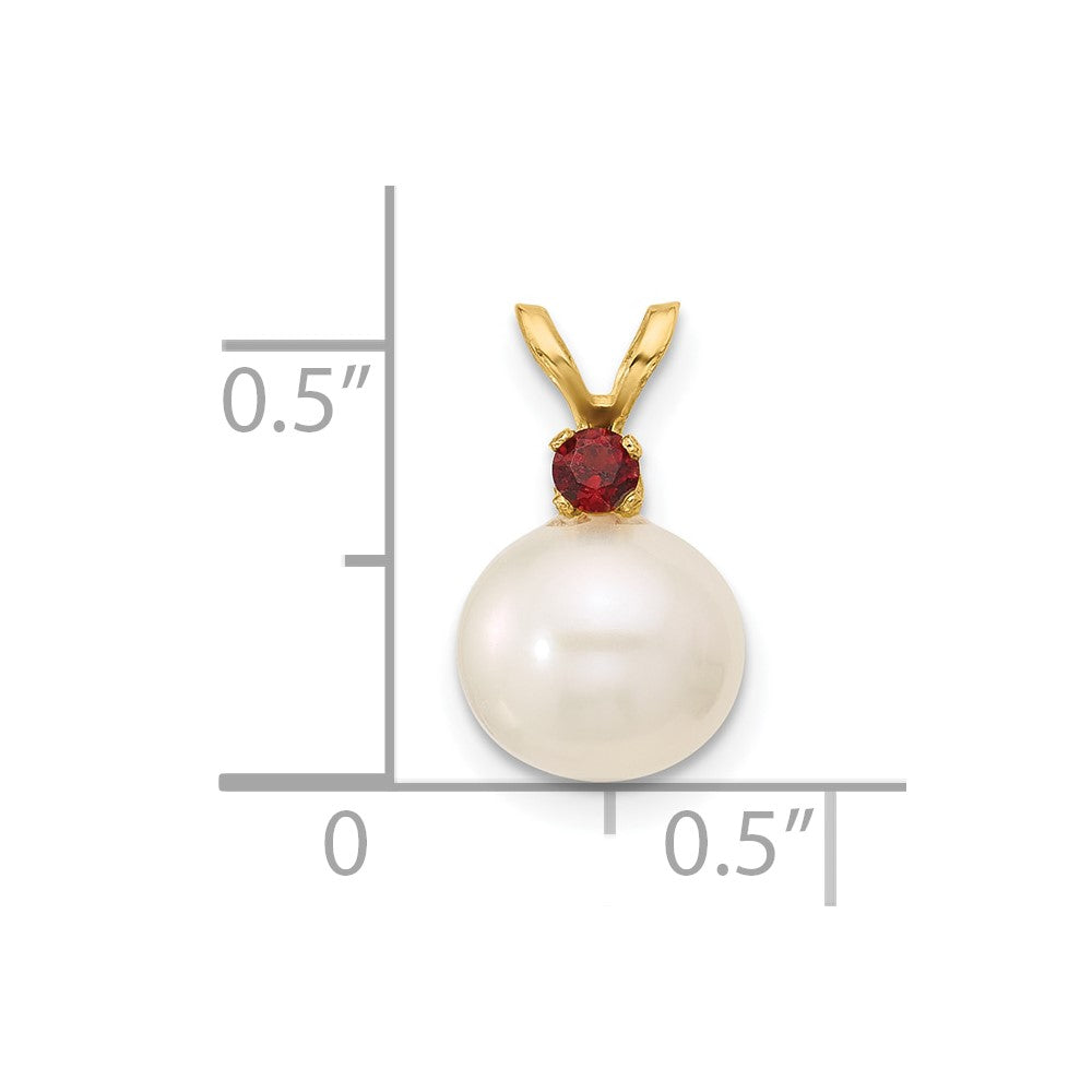 14K Garnet 8-8.5mm White Round FWC Pearl Pendant (0.86 grams)