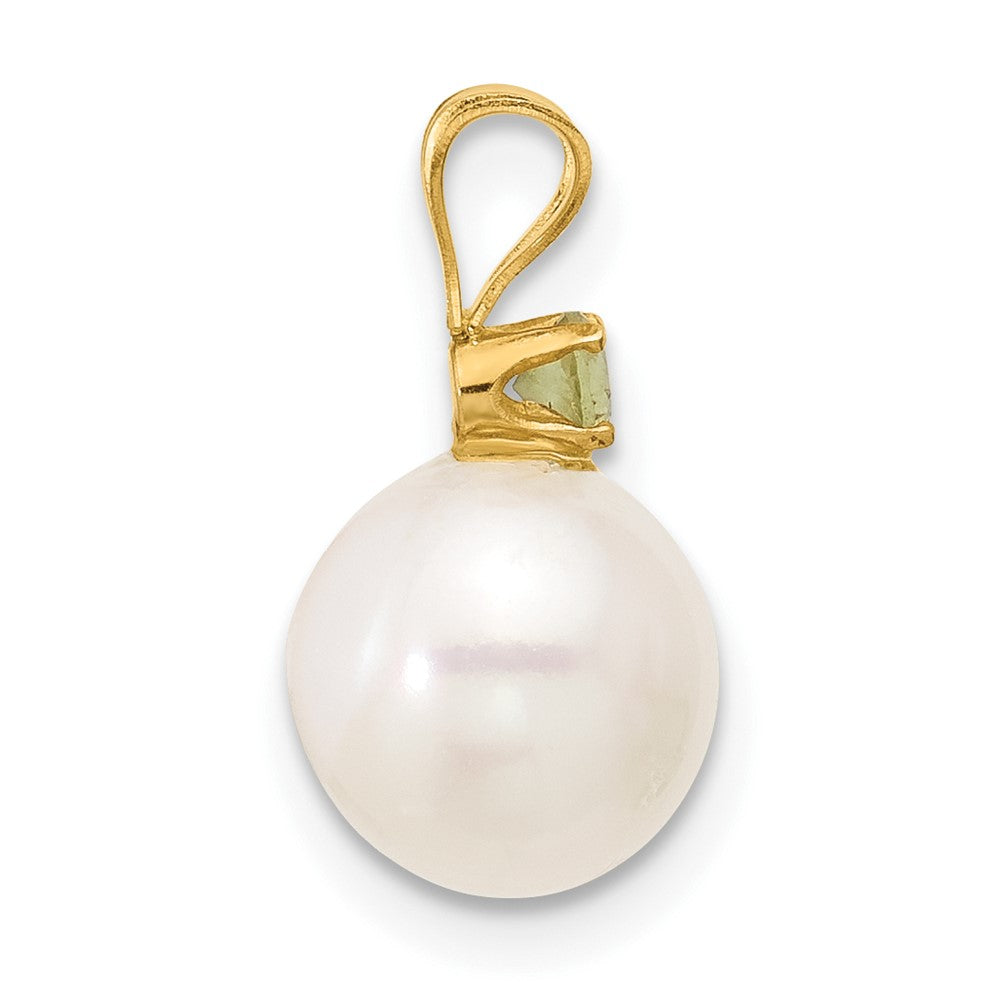 14K Peridot 8-8.5mm White Round FWC Pearl Pendant (0.86 grams)