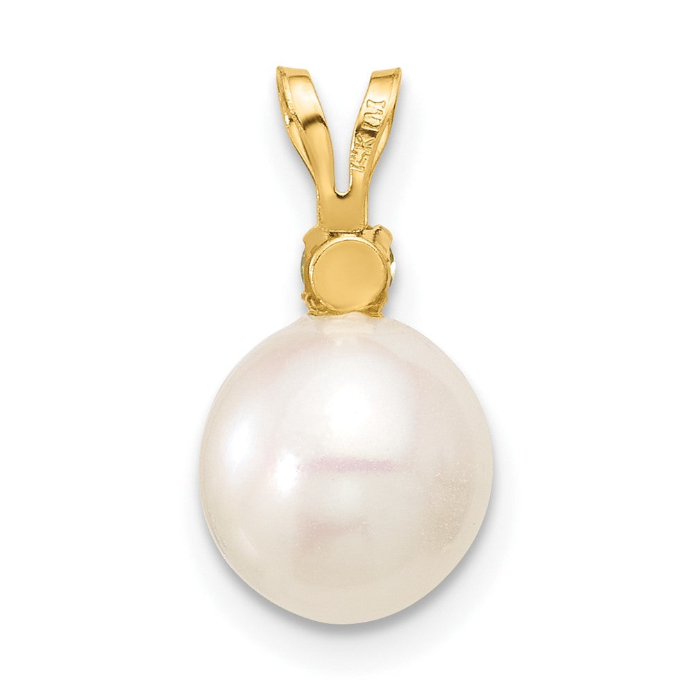 14K Peridot 8-8.5mm White Round FWC Pearl Pendant (0.86 grams)