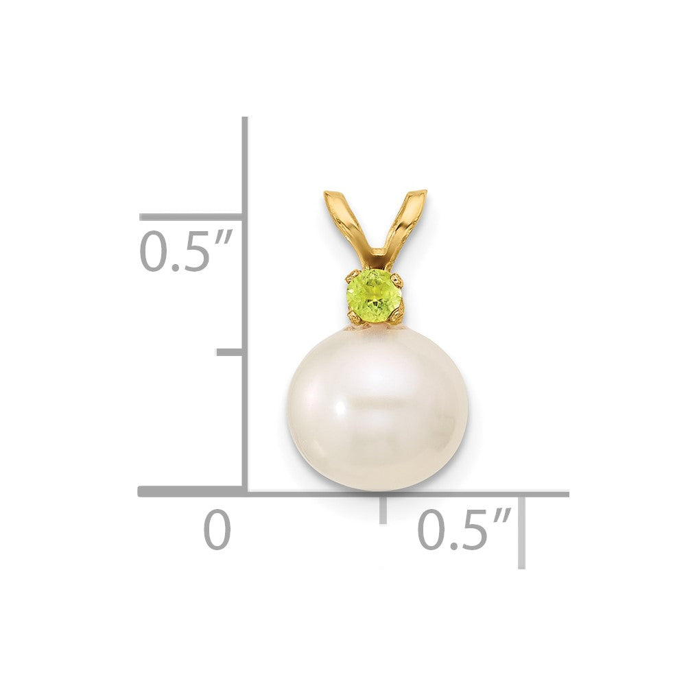 14K Peridot 8-8.5mm White Round FWC Pearl Pendant (0.86 grams)