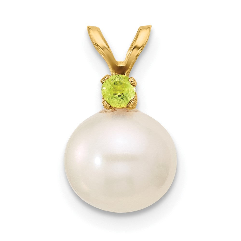 14K Peridot 8-8.5mm White Round FWC Pearl Pendant (0.86 grams)