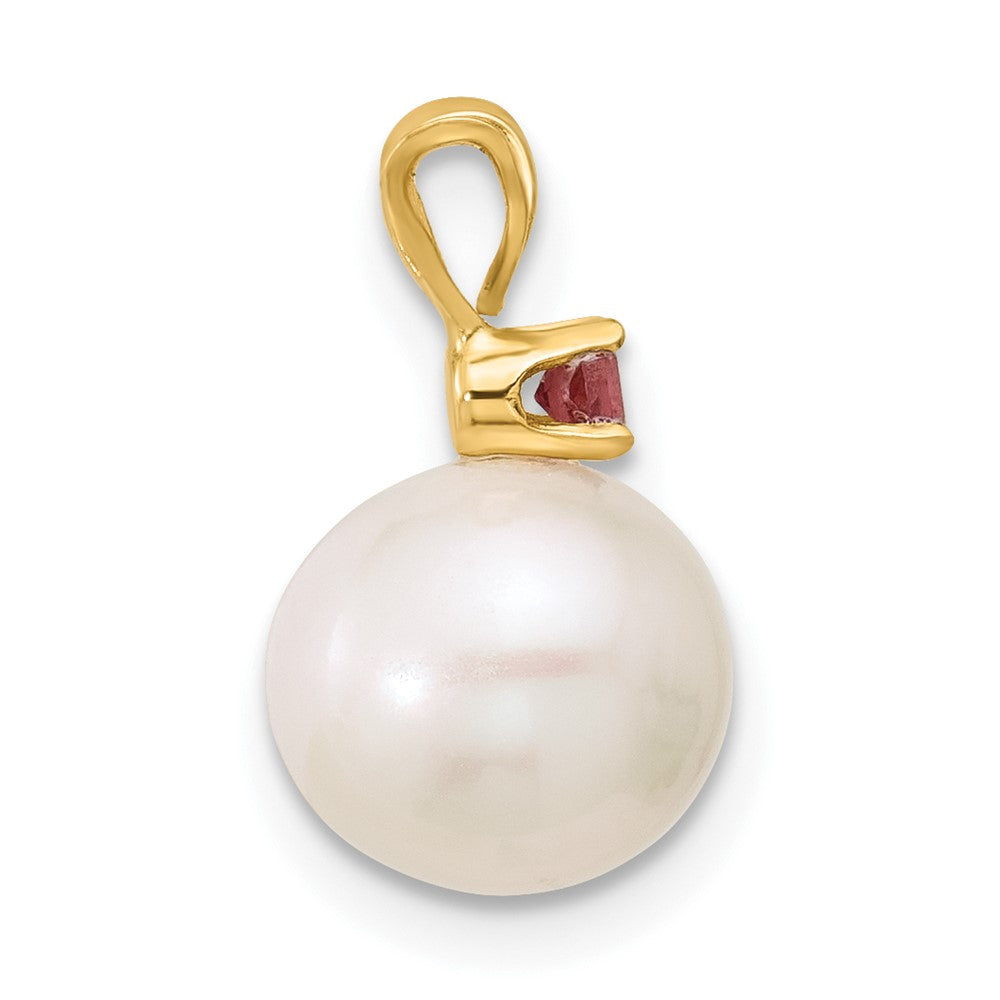 14K Pink Topaz 8-8.5mm White Round FWC Pearl Pendant (0.86 grams)