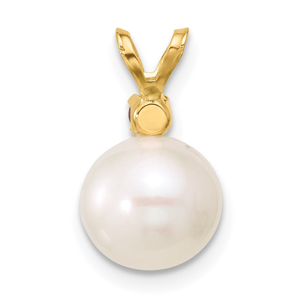 14K Pink Topaz 8-8.5mm White Round FWC Pearl Pendant (0.86 grams)