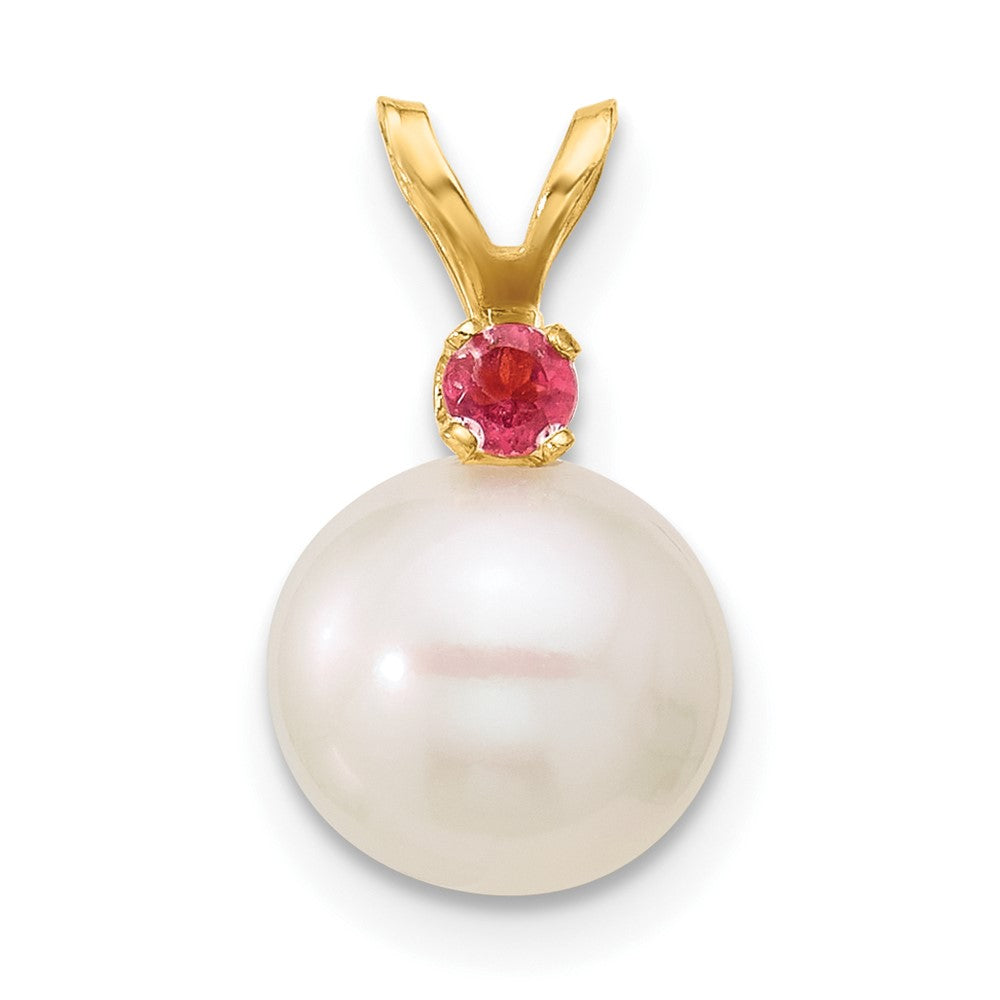 14K Pink Topaz 8-8.5mm White Round FWC Pearl Pendant (0.86 grams)