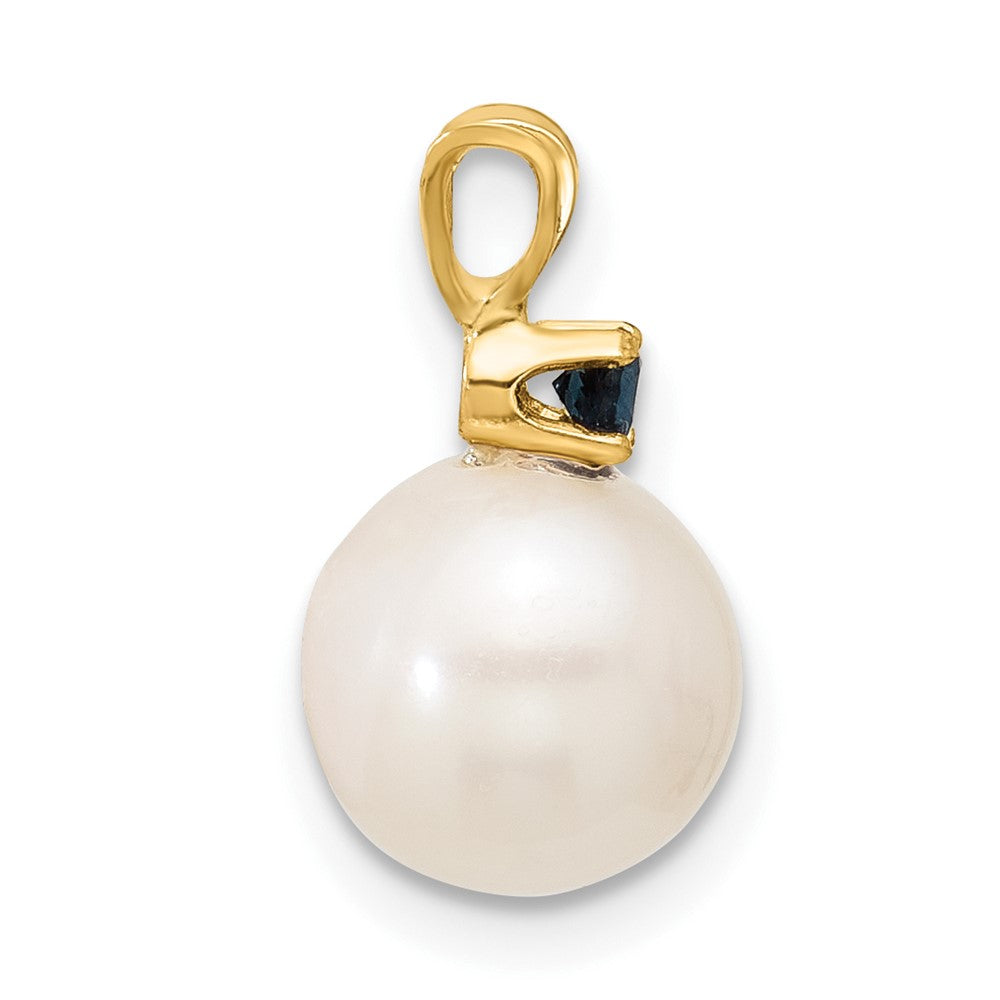 14K Sapphire 8-8.5mm White Round FWC Pearl Pendant (0.91 grams)