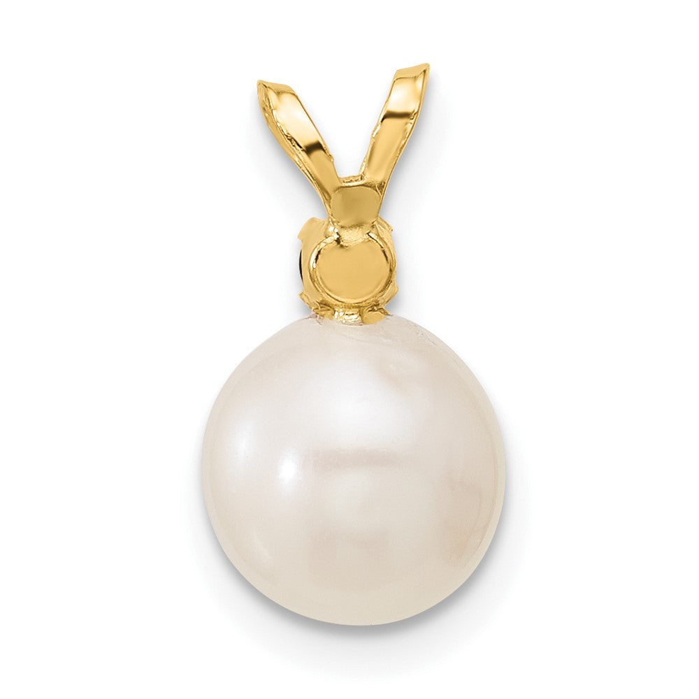 14K Sapphire 8-8.5mm White Round FWC Pearl Pendant (0.91 grams)