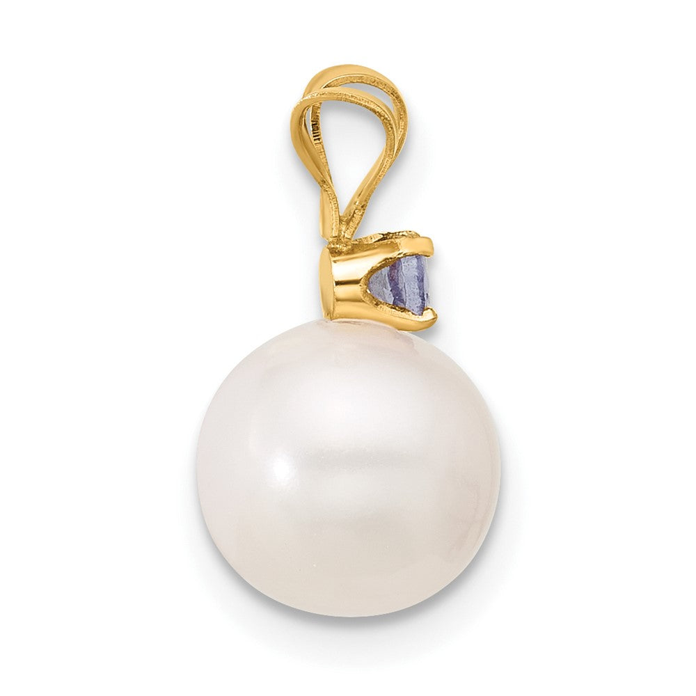 14K Tanzanite 8-8.5mm White Round FWC Pearl Pendant (0.91 grams)