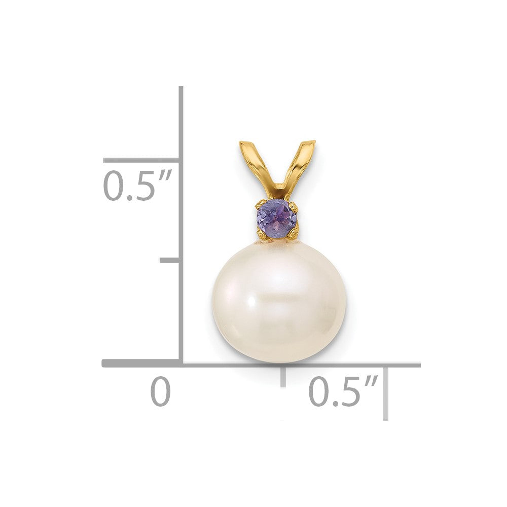 14K Tanzanite 8-8.5mm White Round FWC Pearl Pendant (0.91 grams)