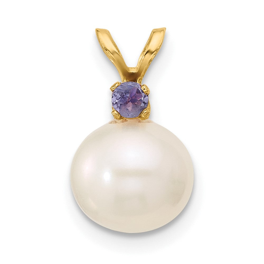 14K Tanzanite 8-8.5mm White Round FWC Pearl Pendant (0.91 grams)