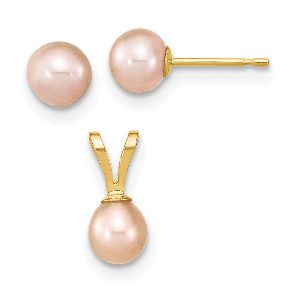 14K Madi K 4-5mm Rd Pink FWC Pearl Earring and Pendant Set (0.48 grams)