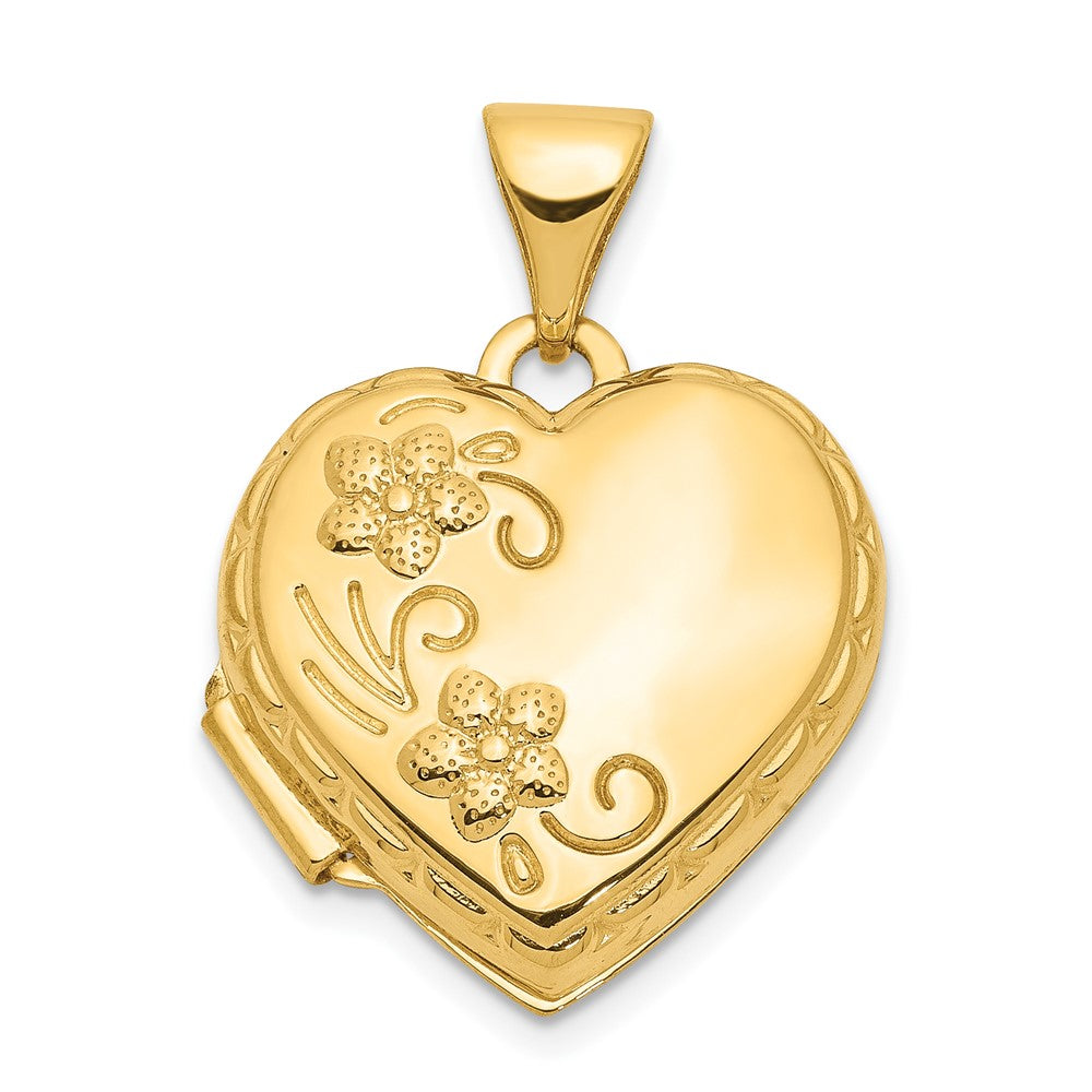 14k Yellow Gold 15.3 mm Floral Heart Locket (0.77 grams)
