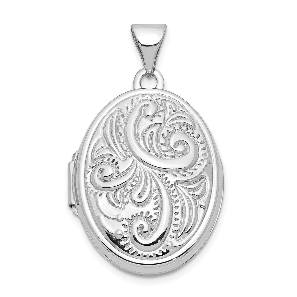 14k White Gold 17.1 mm Scroll Design Domed Oval Locket (1.52 grams)