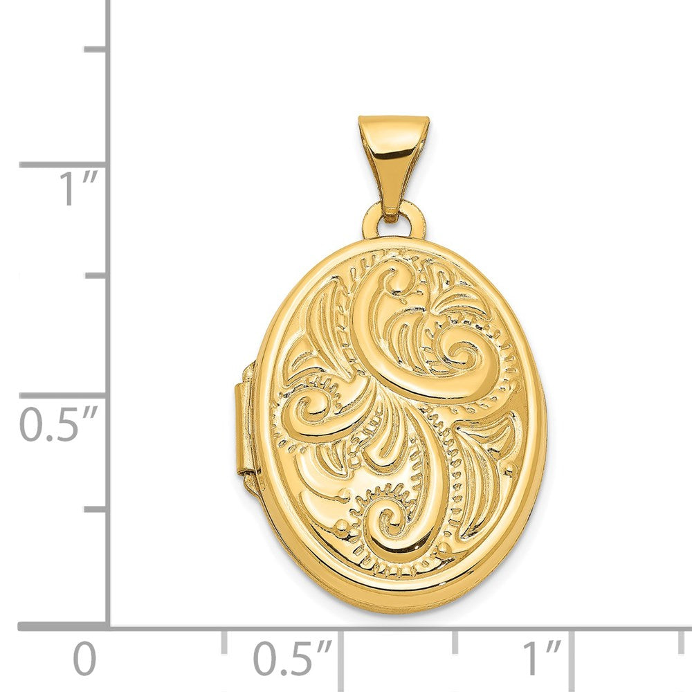 14k Yellow Gold 16.85 mm Domed Scroll Design Oval Locket (1.21 grams)