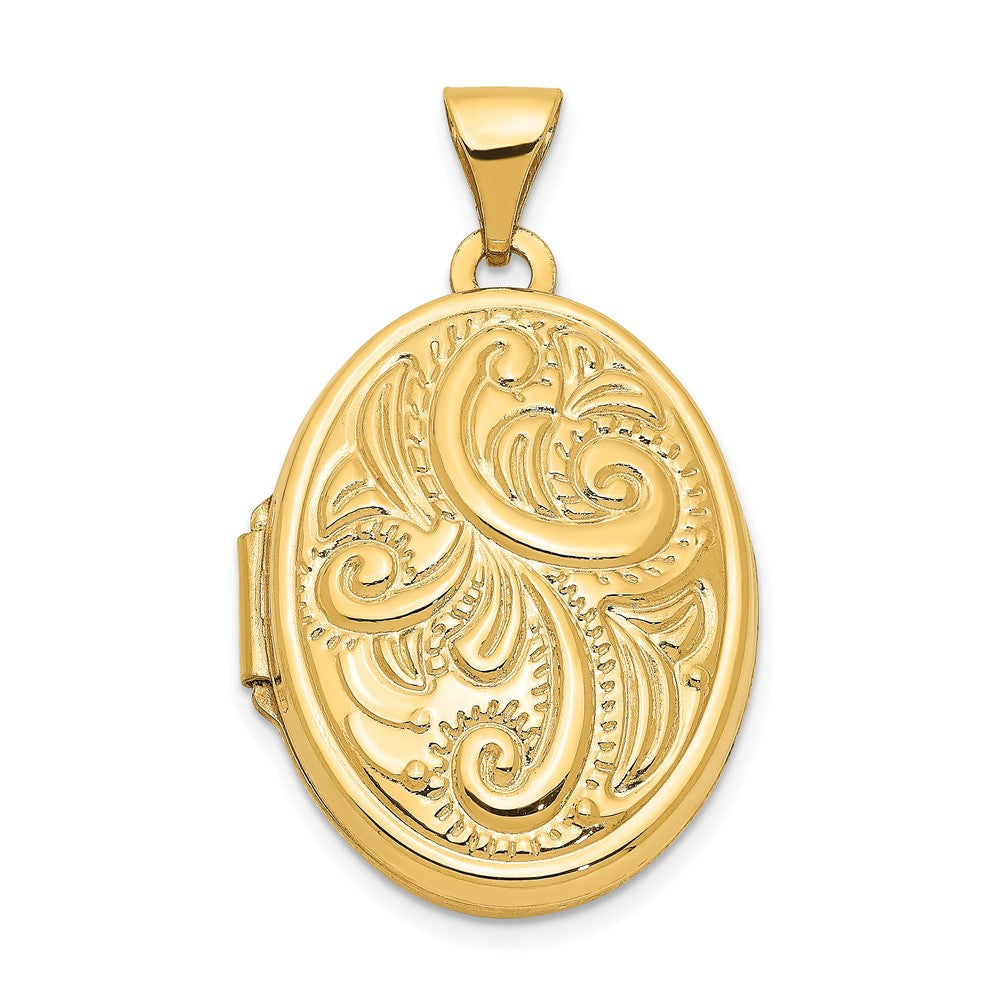 14k Yellow Gold 16.85 mm Domed Scroll Design Oval Locket (1.21 grams)