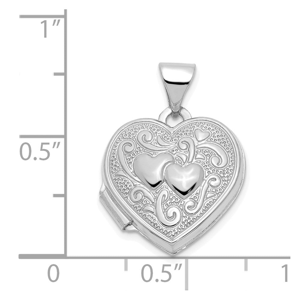 14k White Gold 15.15 mm Double Heart Locket (0.67 grams)