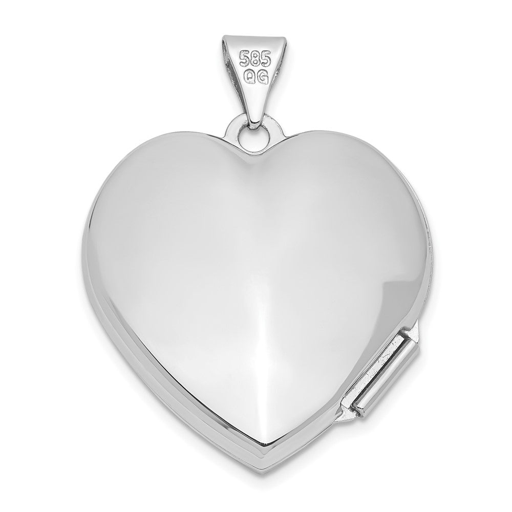 14k White Gold 21.2 mm Scroll Design Heart Locket (2.14 grams)