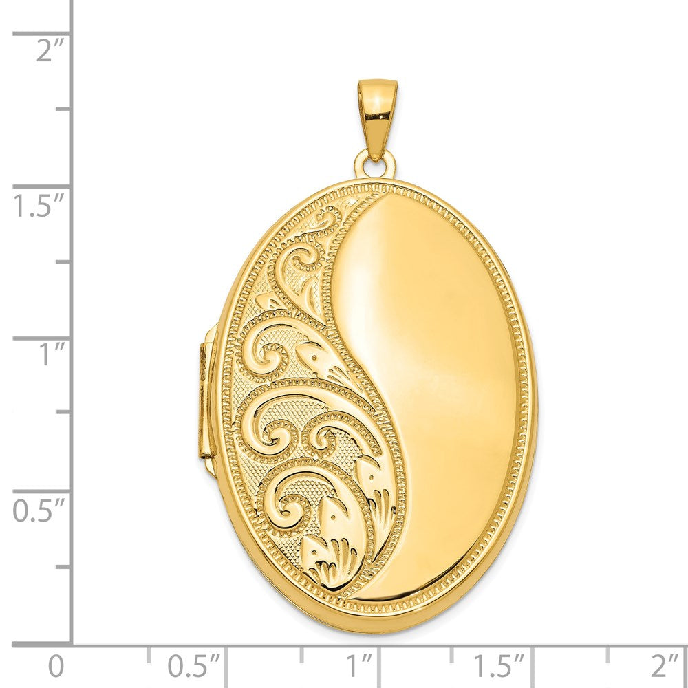 14k Yellow Gold 28 mm Oval Heavy Weight Half Scroll Locket (5.53 grams)
