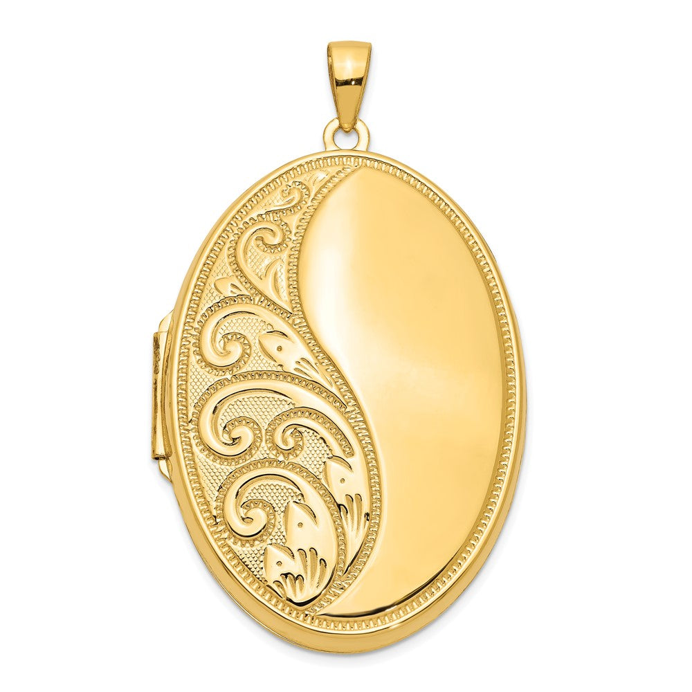 14k Yellow Gold 28 mm Oval Heavy Weight Half Scroll Locket (5.53 grams)