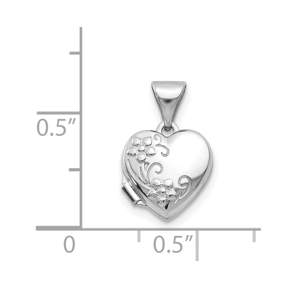 14k White Gold 10.05 mm Polished Heart-Shaped Floral Locket (0.32 grams)