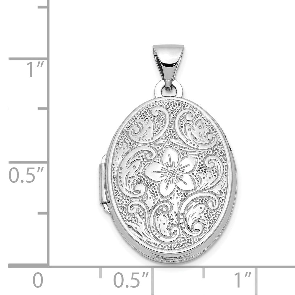 14k White Gold 17 mm Oval Floral Scroll Border Locket (1.39 grams)