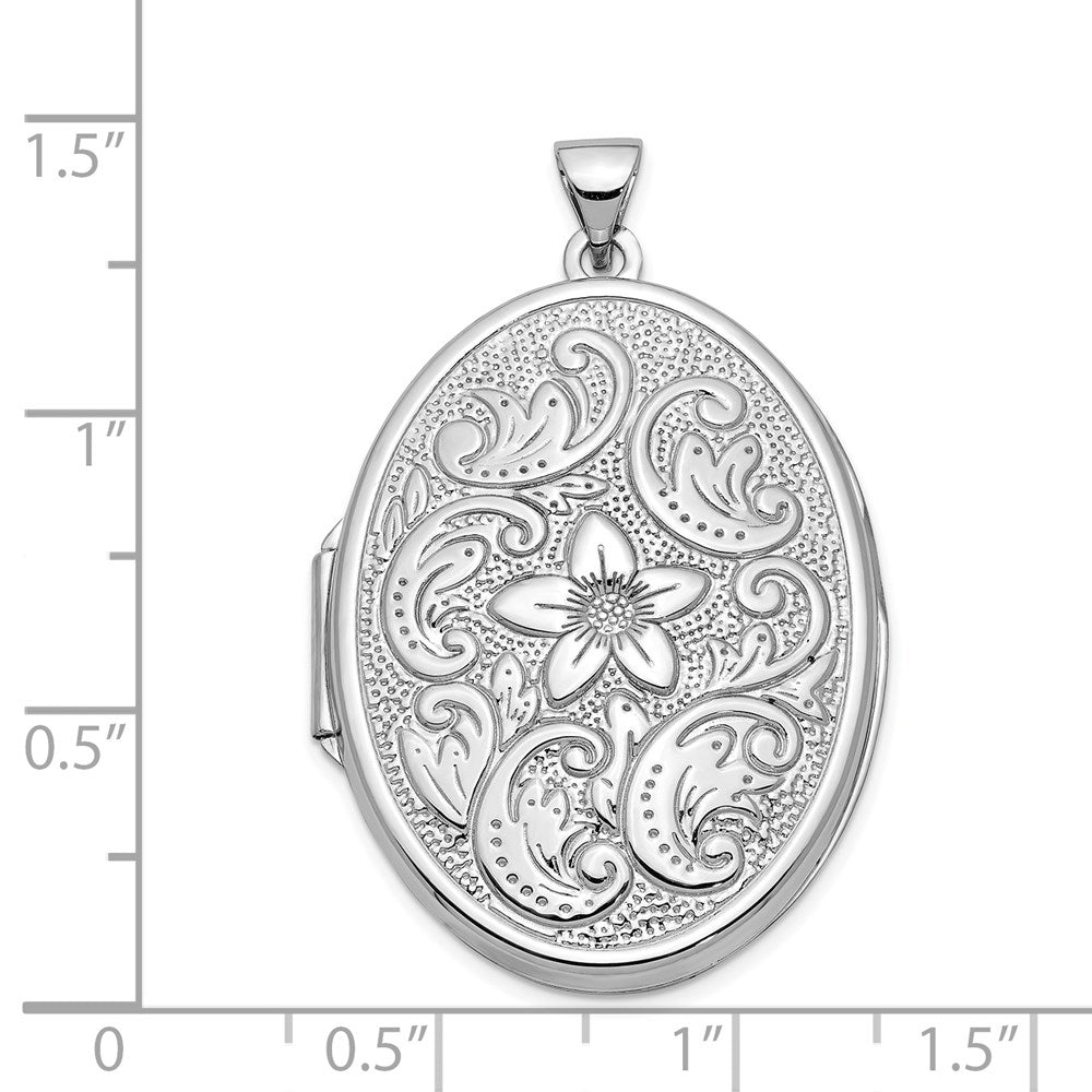 14k White Gold 24.85 mm Oval Flower With Scrolls Locket (3.13 grams)
