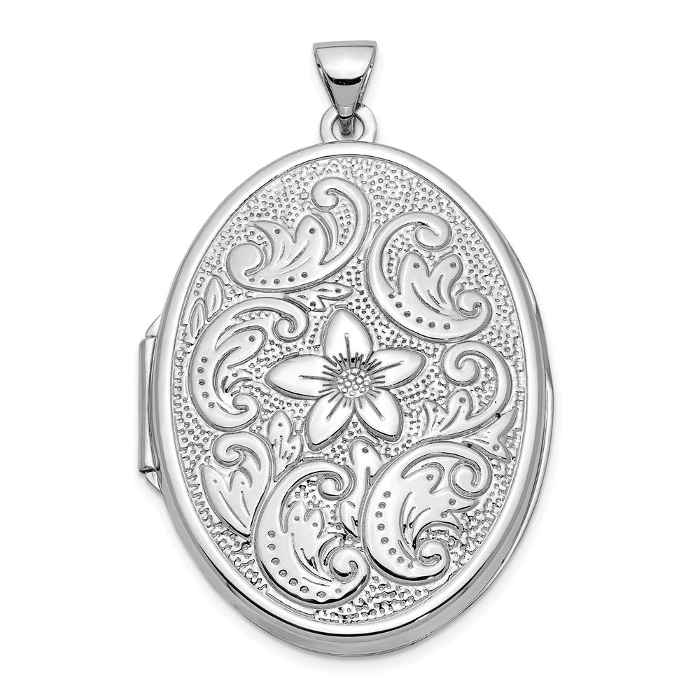 14k White Gold 24.85 mm Oval Flower With Scrolls Locket (3.13 grams)