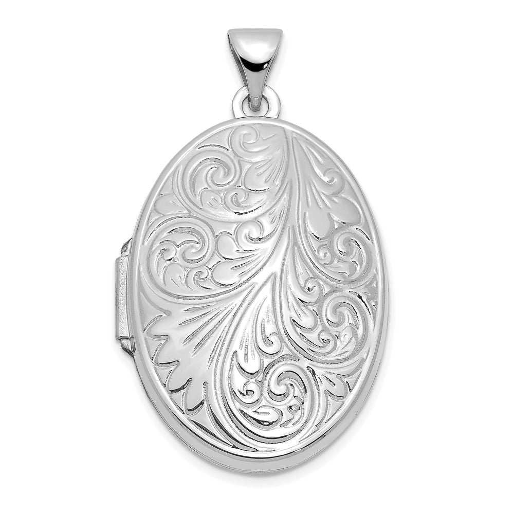 14k White Gold 19.5 mm Scroll Oval Locket (2.14 grams)
