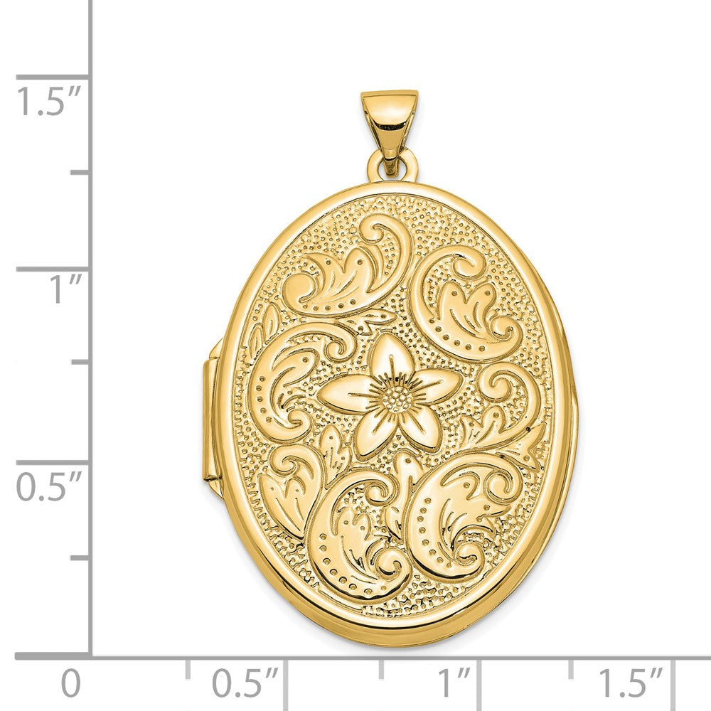 14k Yellow Gold 24.55 mm Oval Flower With Scrolls Locket (3.11 grams)