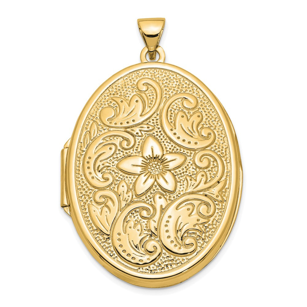 14k Yellow Gold 24.55 mm Oval Flower With Scrolls Locket (3.11 grams)