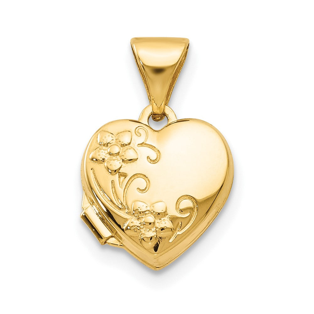 14k Yellow Gold 10.05 mm Floral Heart Locket (0.32 grams)