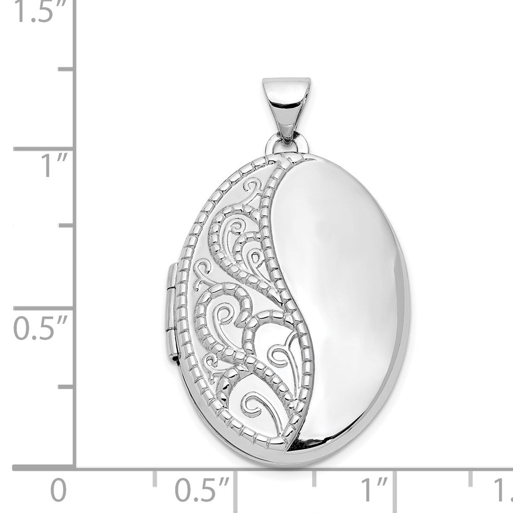 14k White Gold 19.3 mm 1/2 Hand Engraved Scroll Oval Locket (2.14 grams)