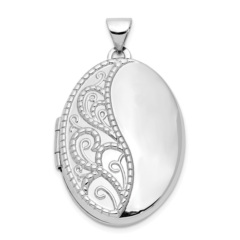 14k White Gold 19.3 mm 1/2 Hand Engraved Scroll Oval Locket (2.14 grams)