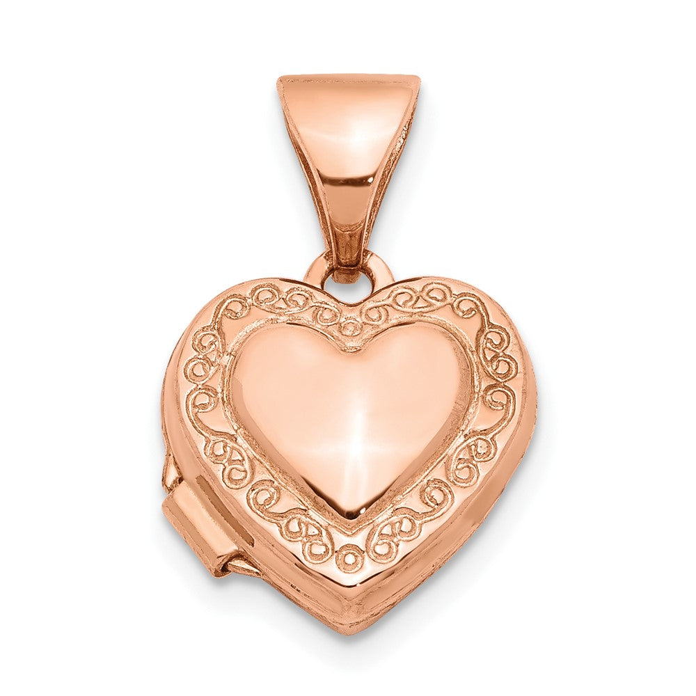 14k Rose Gold 10.15 mm Heart-Shaped Scrolled Locket (0.32 grams)