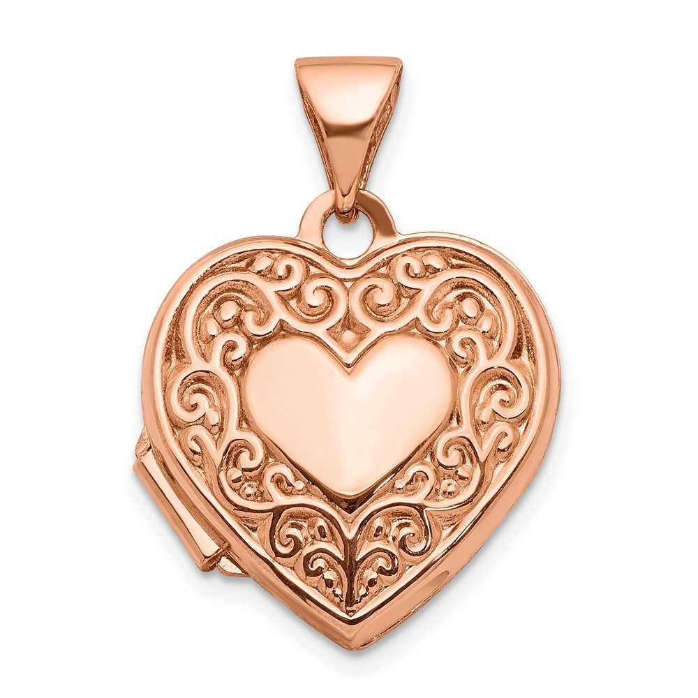 14k Rose Gold 15.55 mm Scroll Heart Locket (0.65 grams)