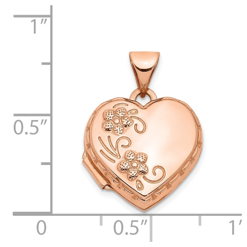 14k Rose Gold 15.5 mm Floral Heart Locket (0.77 grams)