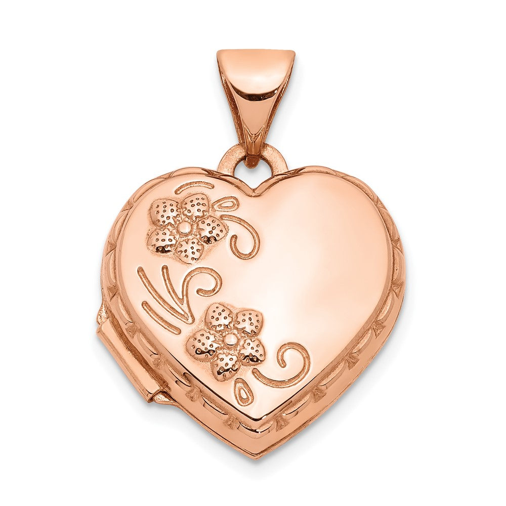 14k Rose Gold 15.5 mm Floral Heart Locket (0.77 grams)