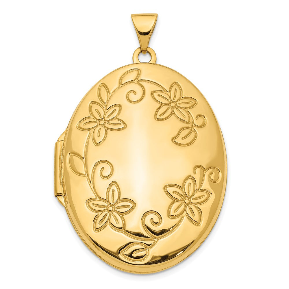 14k Yellow Gold 24.4 mm Floral Oval Locket Pendant (3.82 grams)