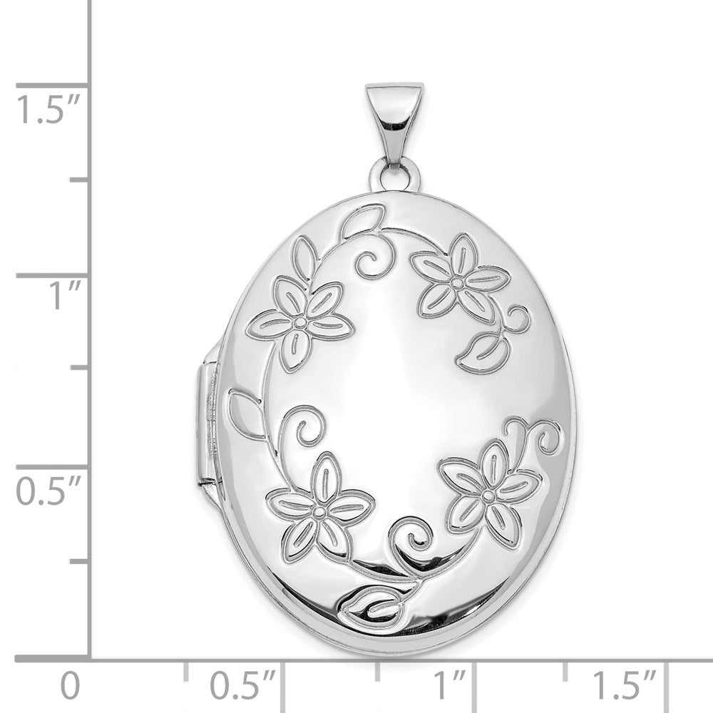 14k White Gold 24.55 mm Floral Oval Locket Pendant (3.59 grams)