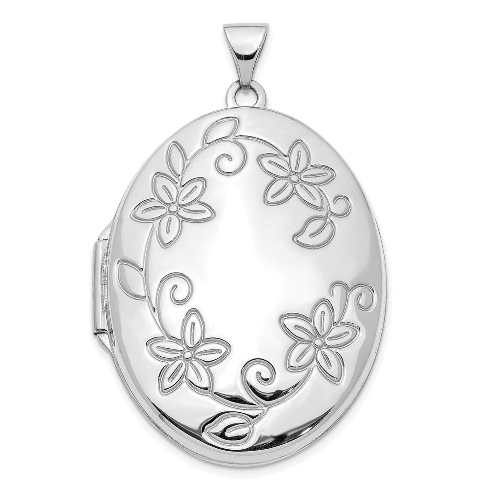 14k White Gold 24.55 mm Floral Oval Locket Pendant (3.59 grams)
