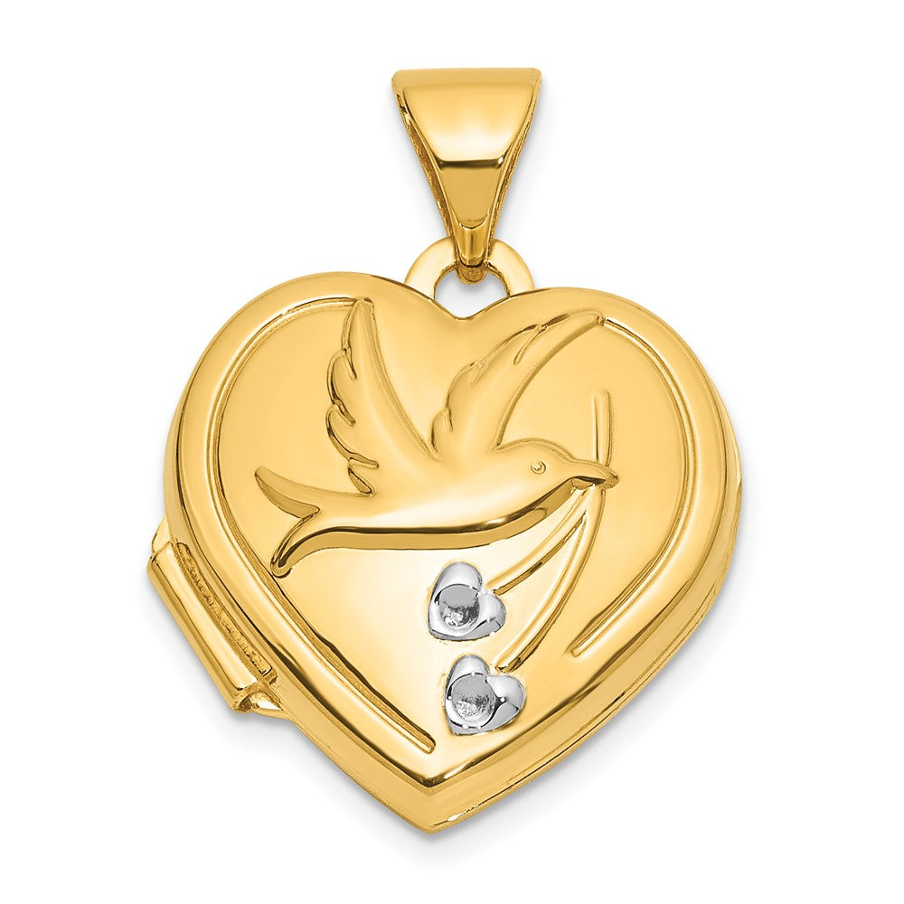 14k Yellow & Rhodium 15.75 mm Dove TOGETHER FOREVER Reversible Heart Locket (1.1 grams)