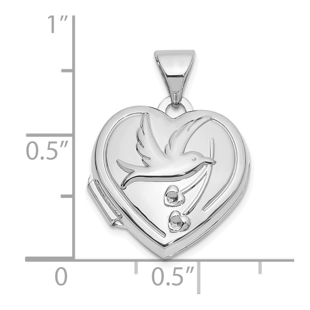 14k White Gold 15.75 mm Dove TOGETHER FOREVER Reversible Heart Locket (1.1 grams)