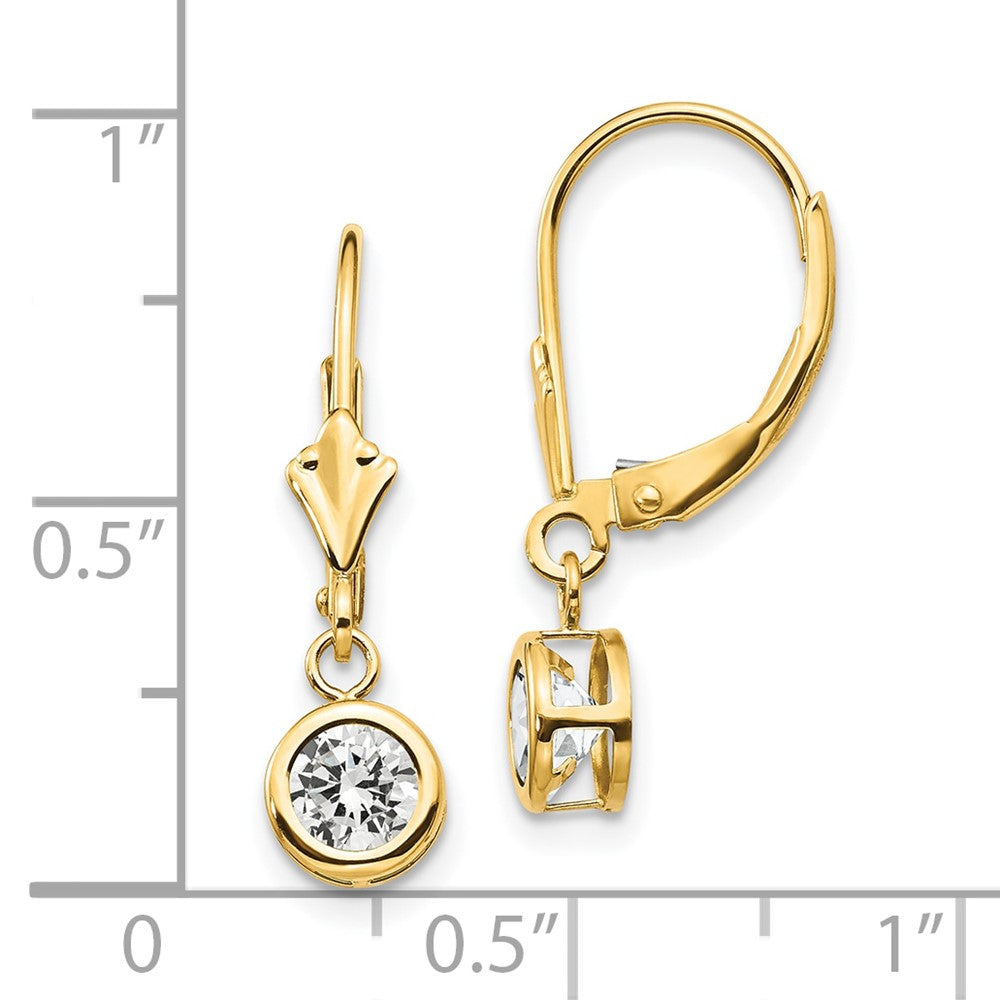 14k Yellow Gold 6 mm Cubic Zirconia Leverback Earrings (0.86 grams)