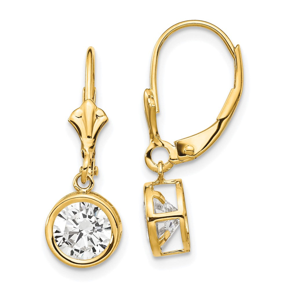 14k Yellow Gold 7 mm Cubic Zirconia Leverback Earrings (1.05 grams)