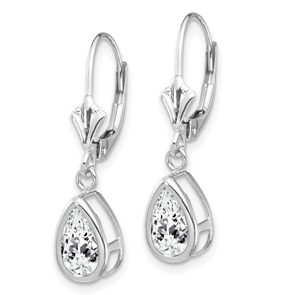 14k White Gold 7 mm Pear Cubic Zirconia Leverback Earrings (1.12 grams)