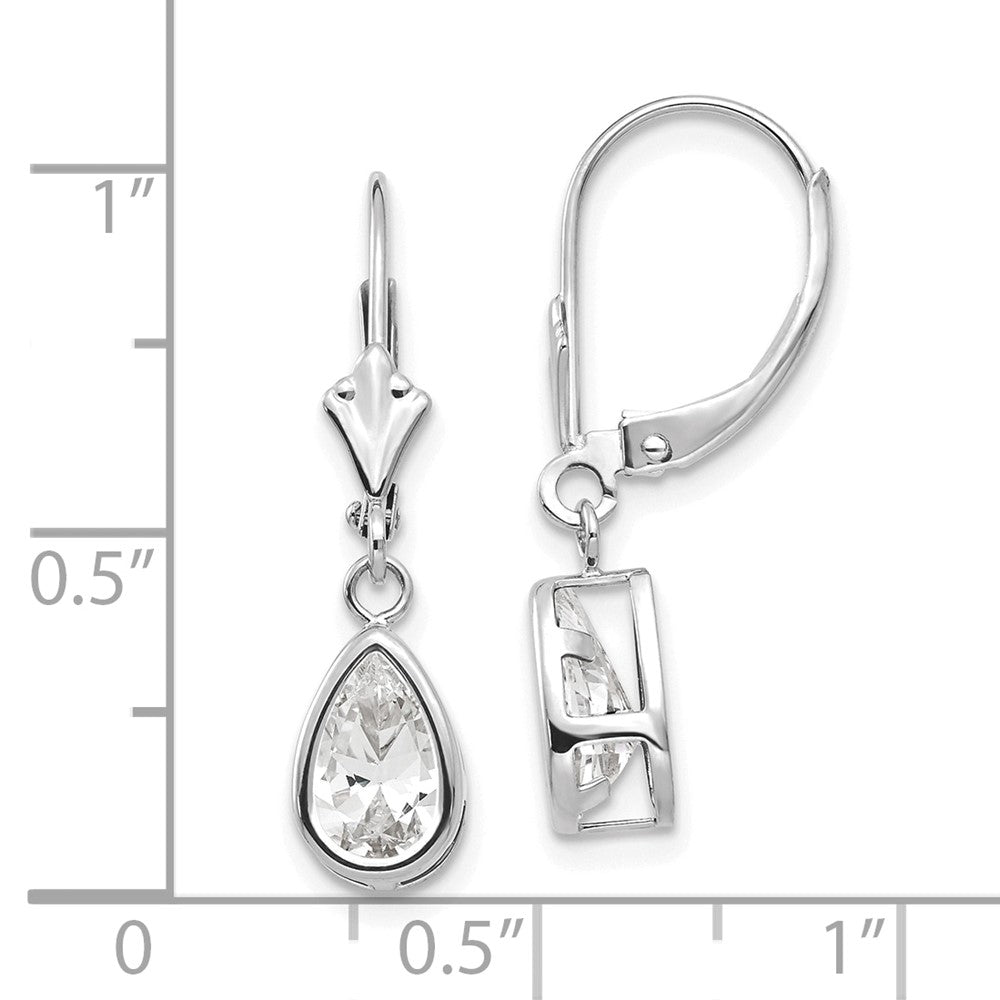 14k White Gold 7 mm Pear Cubic Zirconia Leverback Earrings (1.12 grams)