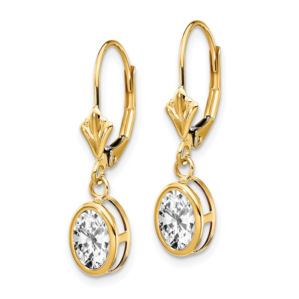 14k Yellow Gold 7 mm Oval Cubic Zirconia Leverback Earrings (0.86 grams)