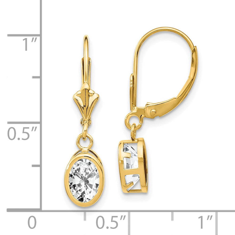 14k Yellow Gold 7 mm Oval Cubic Zirconia Leverback Earrings (0.86 grams)